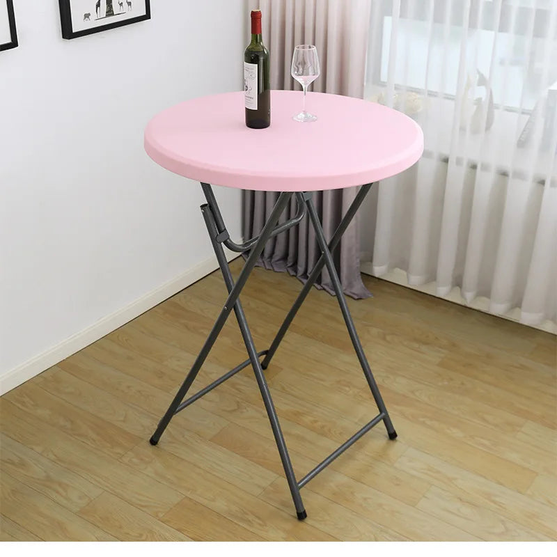 Nappe de Table ronde ajustée de couleur blanche, couverture de Table de Cocktail en Spandex, décoration de Table de Bar haut, extensible élastique résistant aux taches Housse de France