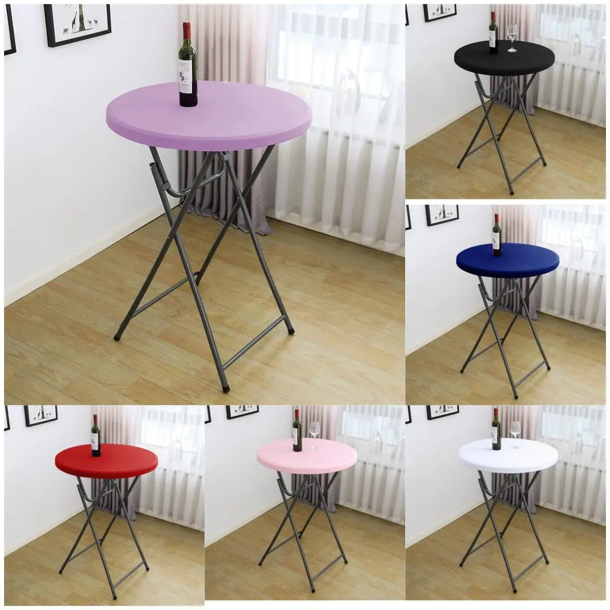 Nappe de Table ronde ajustée de couleur blanche, couverture de Table de Cocktail en Spandex, décoration de Table de Bar haut, extensible élastique résistant aux taches Housse de France