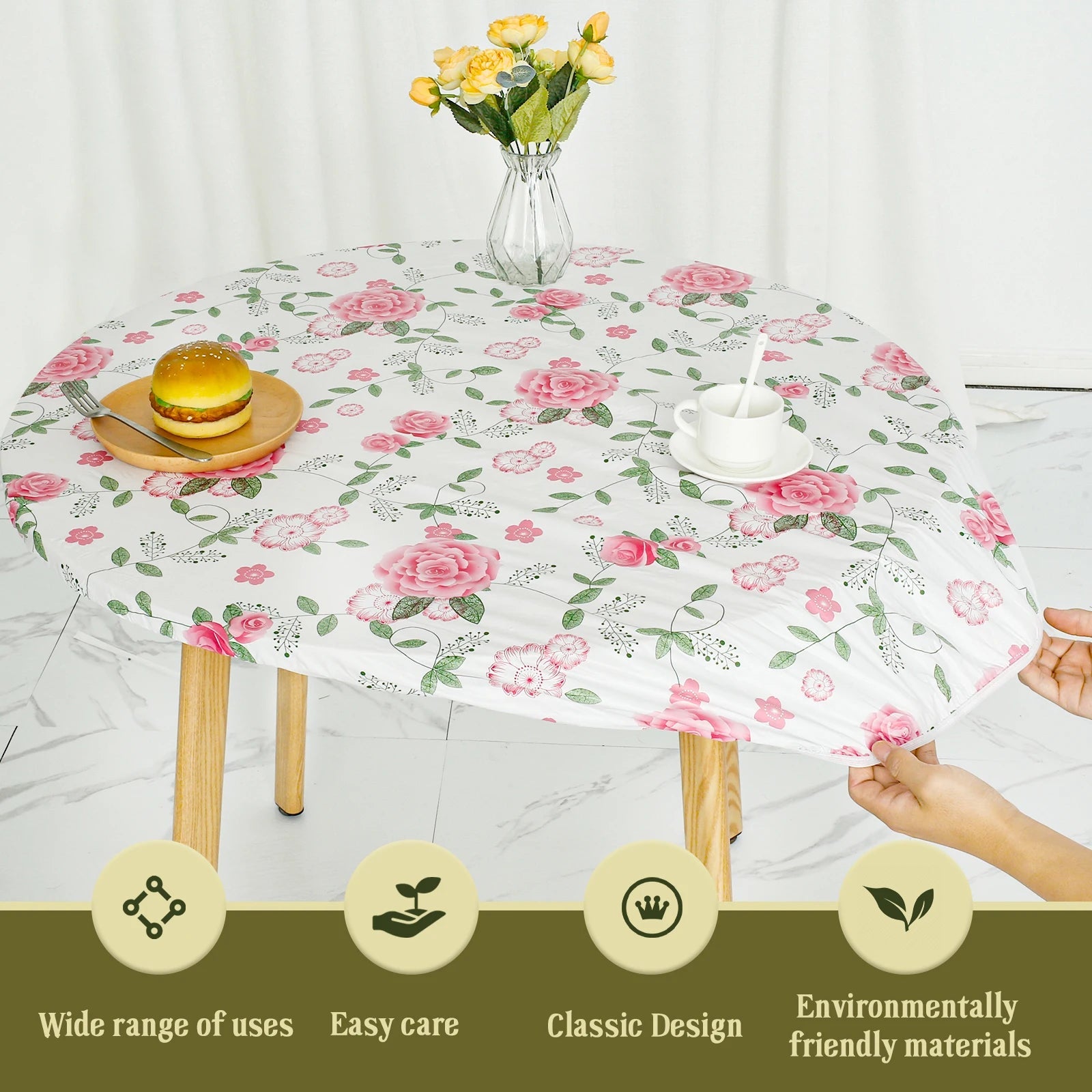 Nappe ronde en vinyle ajustée, nappe élastique durable pour noël, anniversaire, fête de mariage, décoration de salle à manger à domicile Housse de France