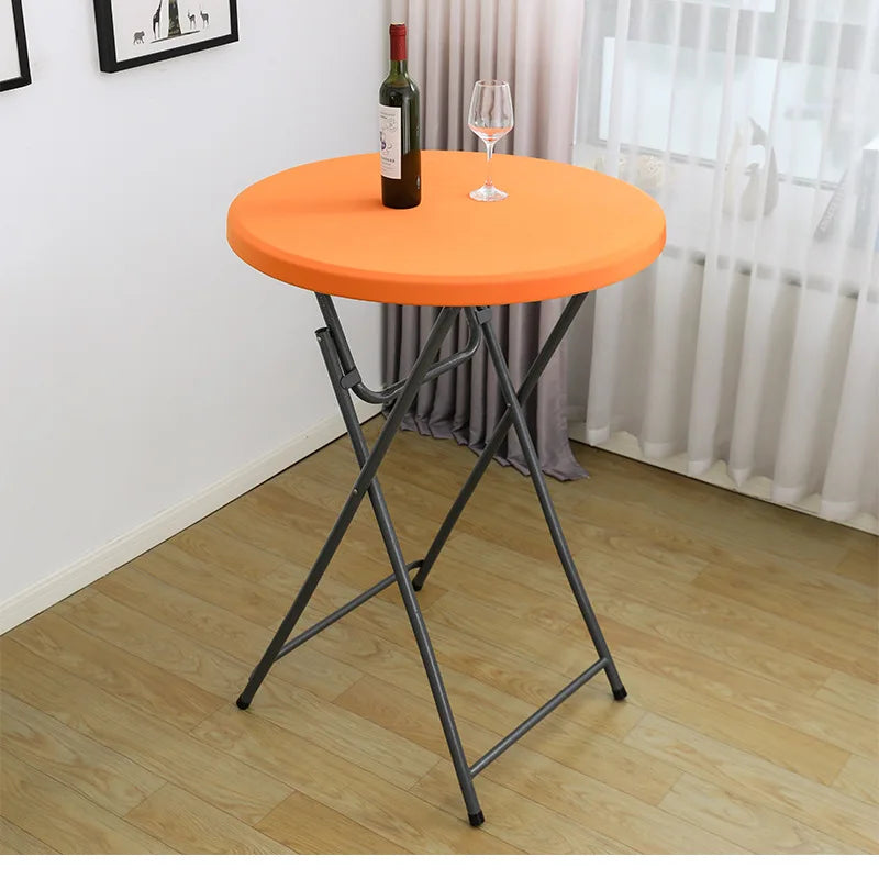 Nappe de Table ronde ajustée de couleur blanche, couverture de Table de Cocktail en Spandex, décoration de Table de Bar haut, extensible élastique résistant aux taches Housse de France