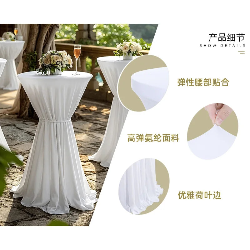 Jupe de Table extensible blanche, 1 pièce, couverture de Table pour hôtel, conférence, Cocktail, Bar, ronde, couleur unie, bordure croisée, décor de Banquet Housse de France