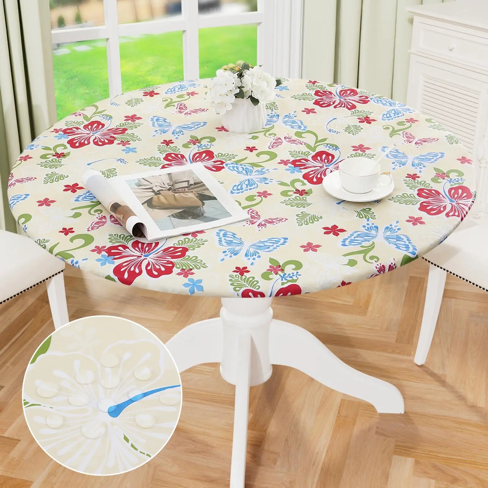 Olanly – nappe ronde élastique ajustée en flanelle, couverture de Table en vinyle imperméable et essuyable pour Table à manger et Camping Housse de France