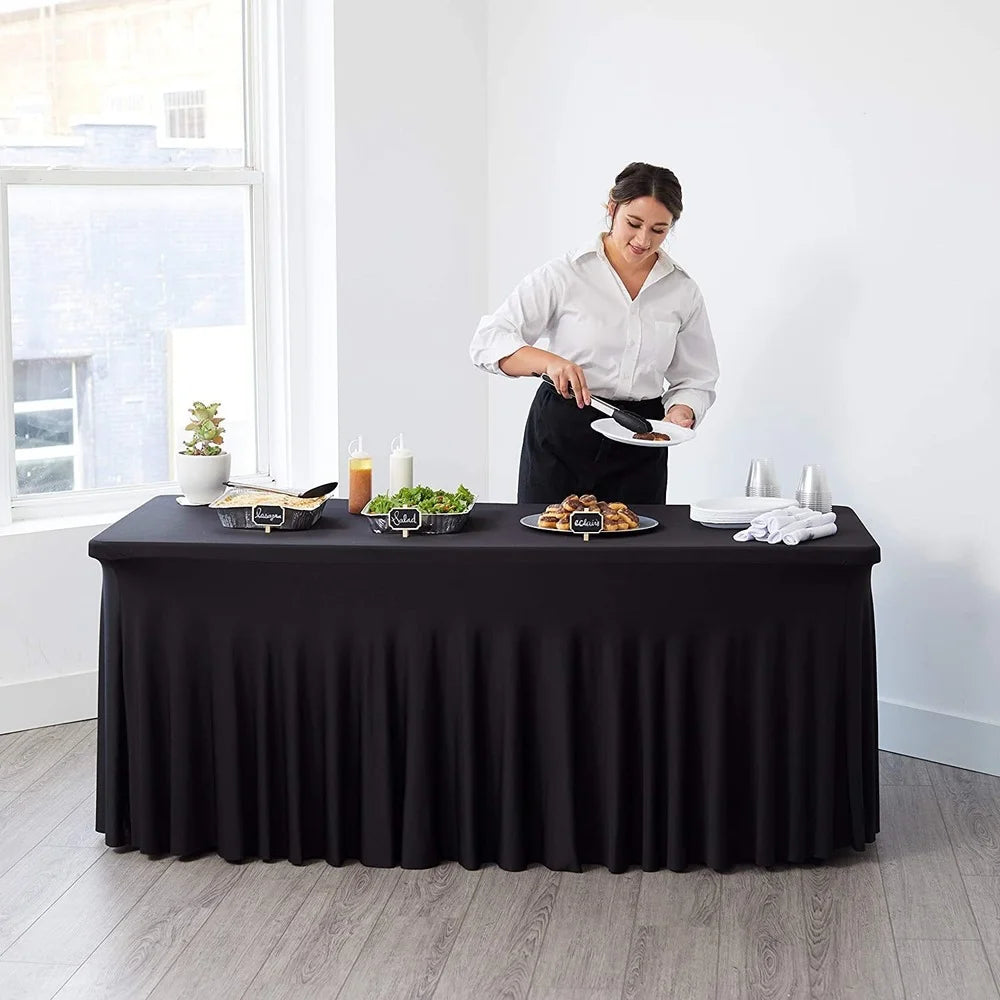 Jupes de Table rectangulaires en Spandex, couverture de Table ajustée de 6 pieds, tissu résistant aux rides pour décoration de fête d'anniversaire de mariage en hôtel Housse de France