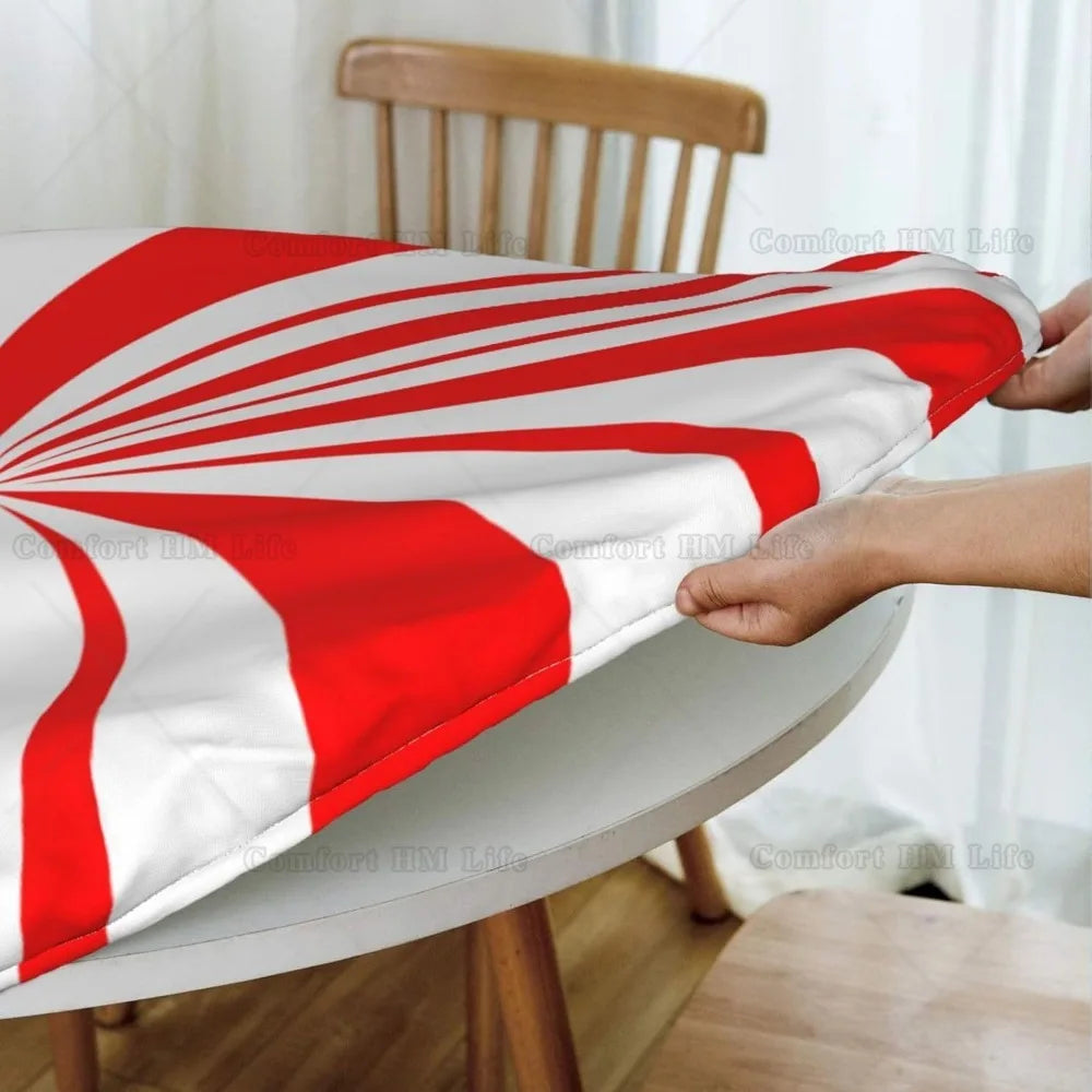 Nappe artificiel astique Ronde de Noël Rouge et Blanc, Menthe Poivrée, Bord Ajusté, Juste de Table, Convient à la Table, 40 "-44", Petit Diamètre Housse de France