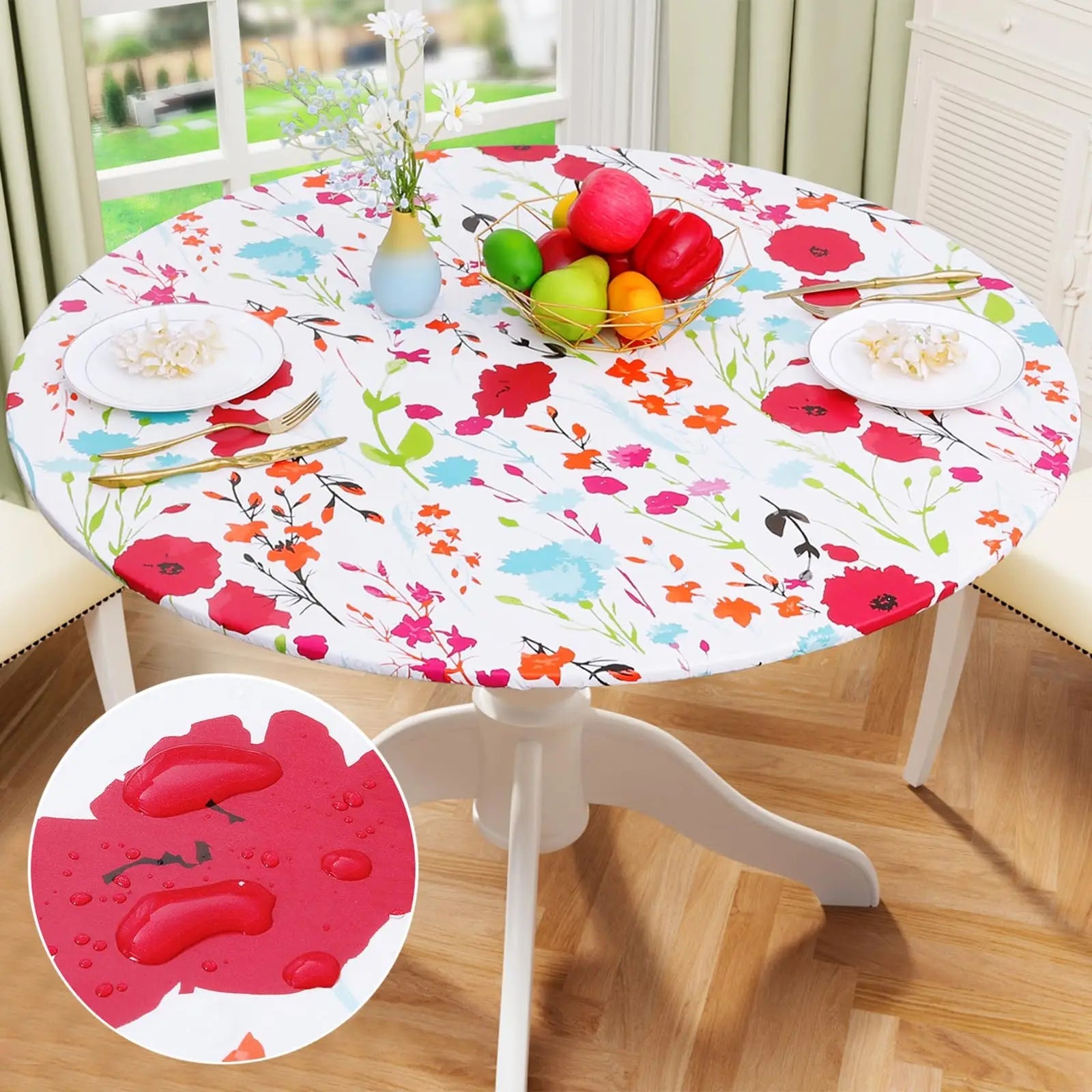 Olanly – nappe ronde élastique ajustée en flanelle, couverture de Table en vinyle imperméable et essuyable pour Table à manger et Camping Housse de France