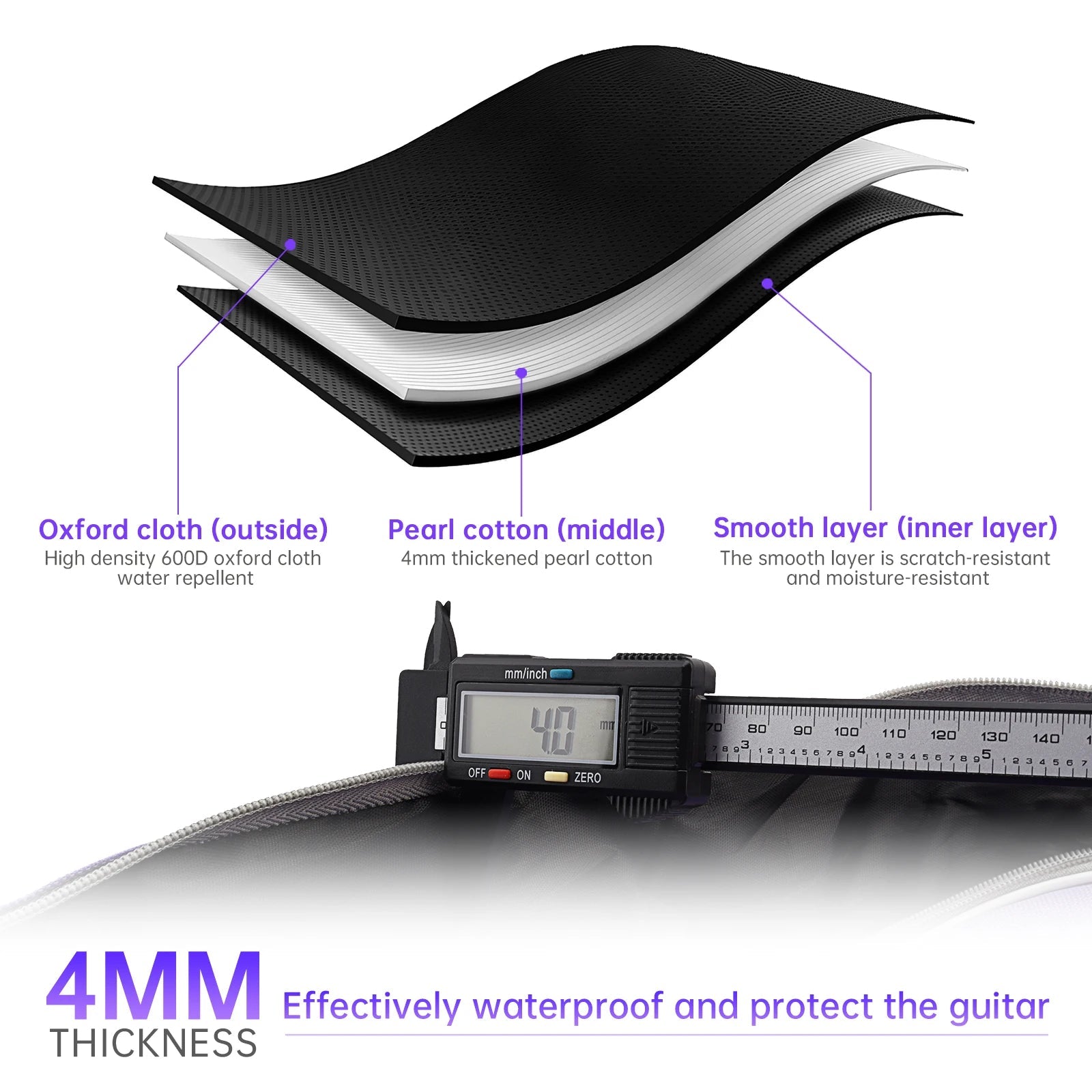1 pièce 40 / 41 pouces rembourré résistant à l'eau épais guitare acoustique sac à dos Gig, sac de guitare à couverture souple Housse de France