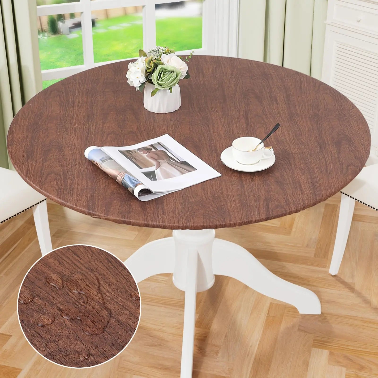 Olanly – nappe ronde élastique ajustée en flanelle, couverture de Table en vinyle imperméable et essuyable pour Table à manger et Camping Housse de France