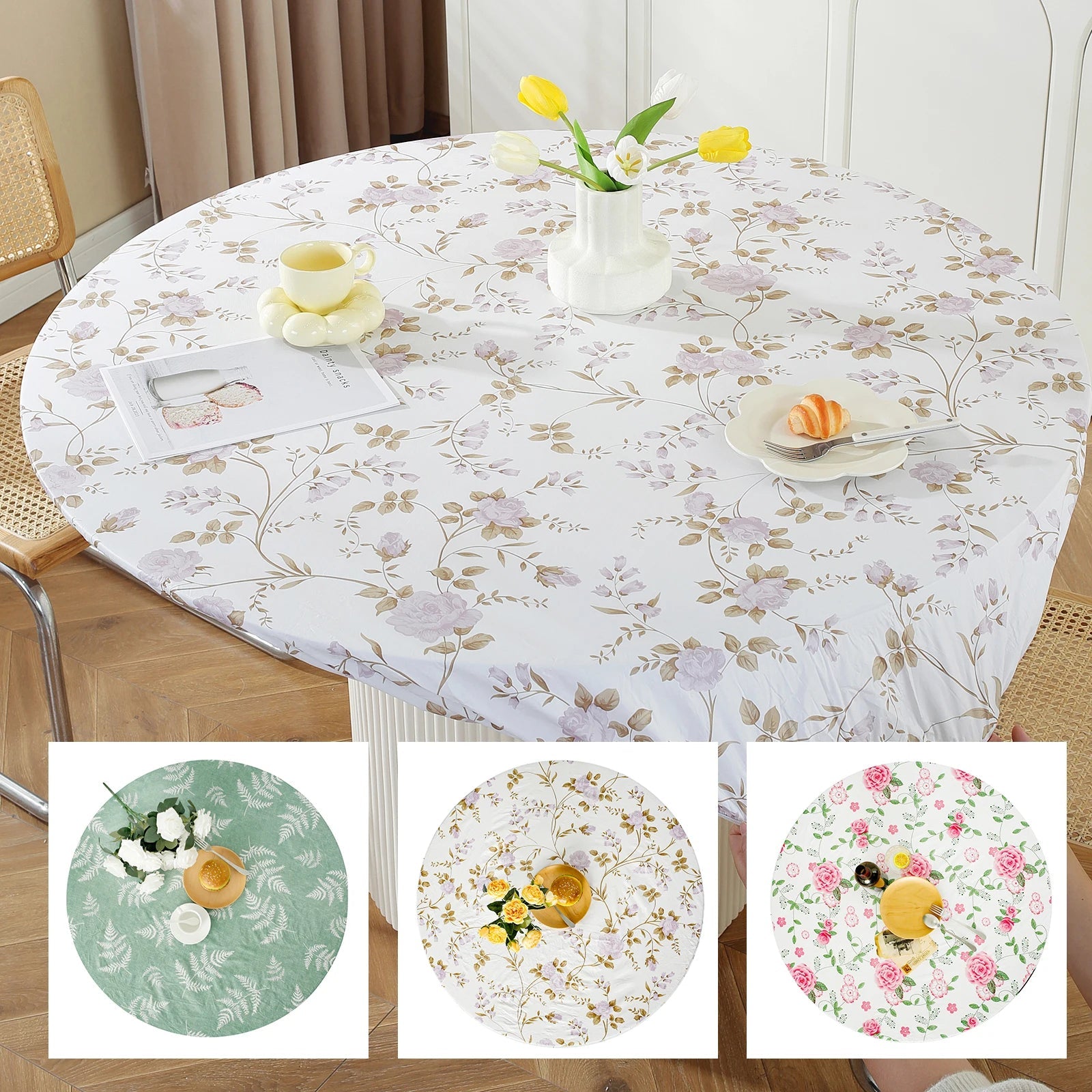 Nappe ronde en vinyle ajustée, nappe élastique durable pour noël, anniversaire, fête de mariage, décoration de salle à manger à domicile Housse de France
