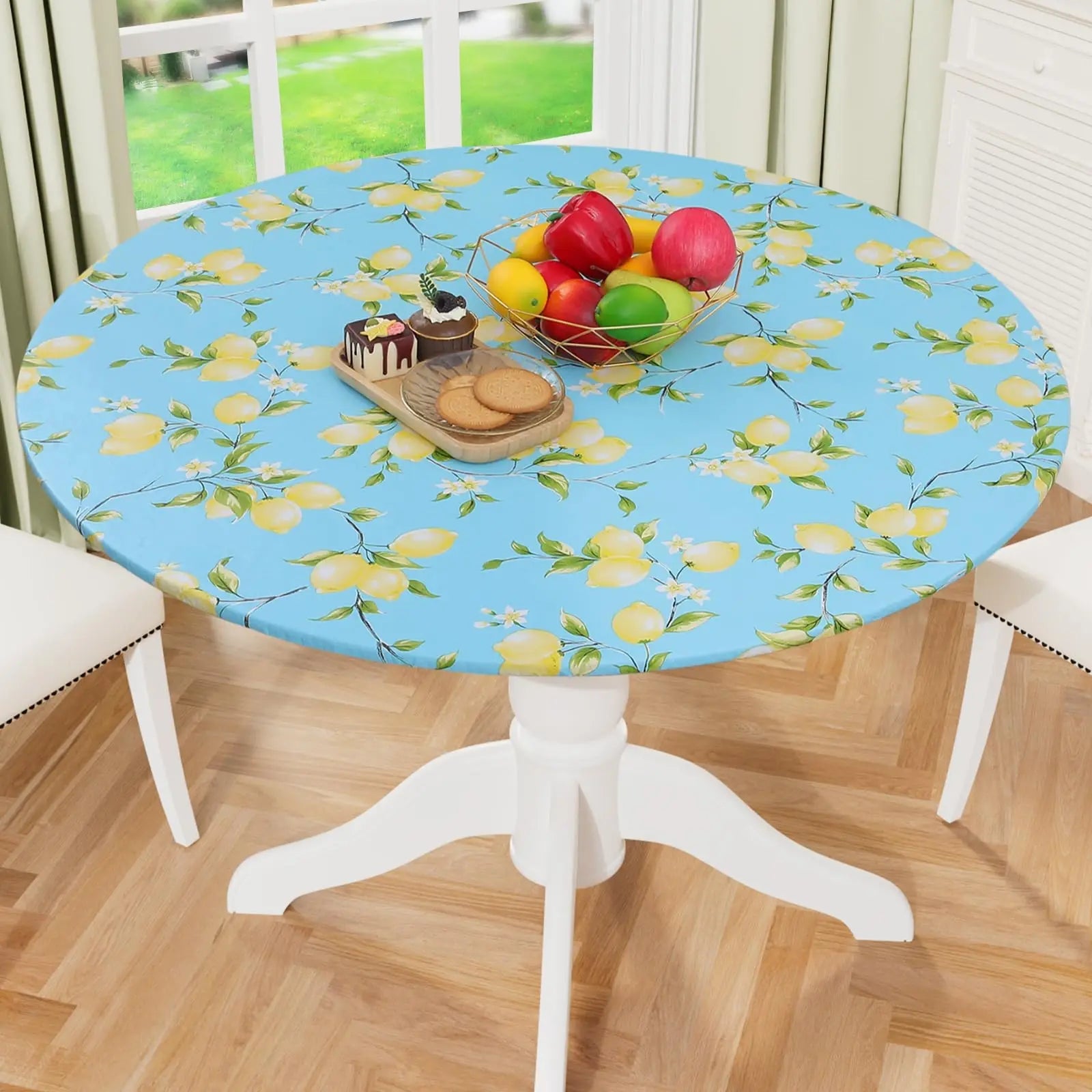 Olanly – nappe ronde élastique ajustée en flanelle, couverture de Table en vinyle imperméable et essuyable pour Table à manger et Camping Housse de France