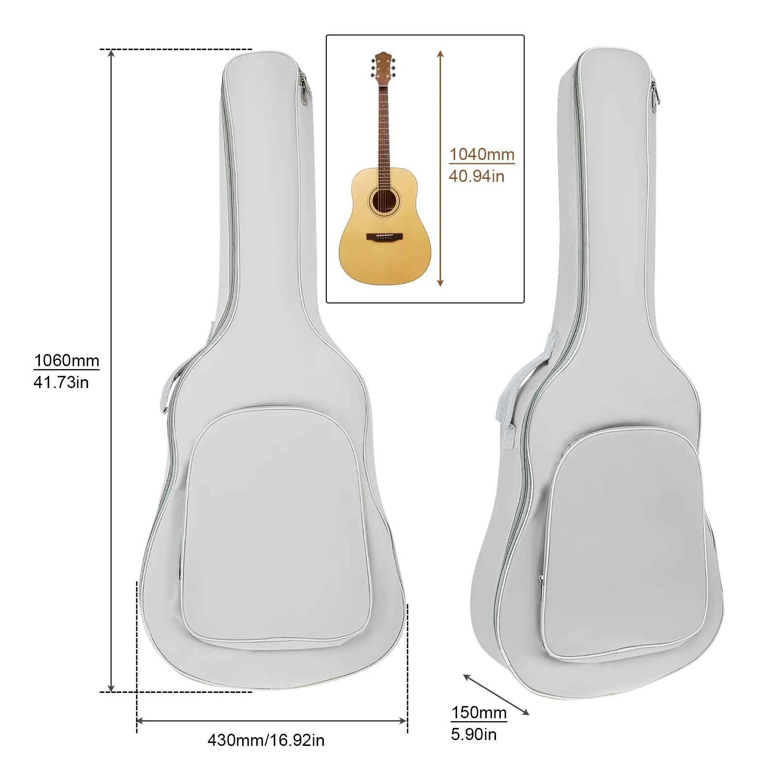 1 pièce 40 / 41 pouces rembourré résistant à l'eau épais guitare acoustique sac à dos Gig, sac de guitare à couverture souple Housse de France