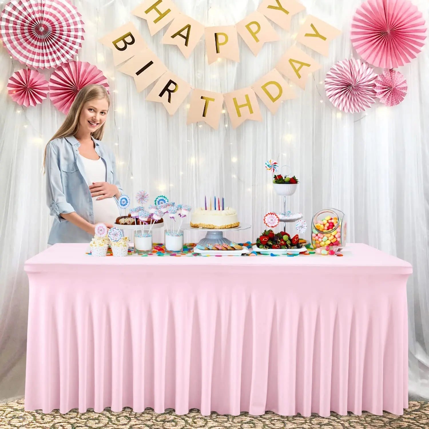 Jupes de Table rectangulaires en Spandex, couverture de Table ajustée de 6 pieds, tissu résistant aux rides pour décoration de fête d'anniversaire de mariage en hôtel Housse de France
