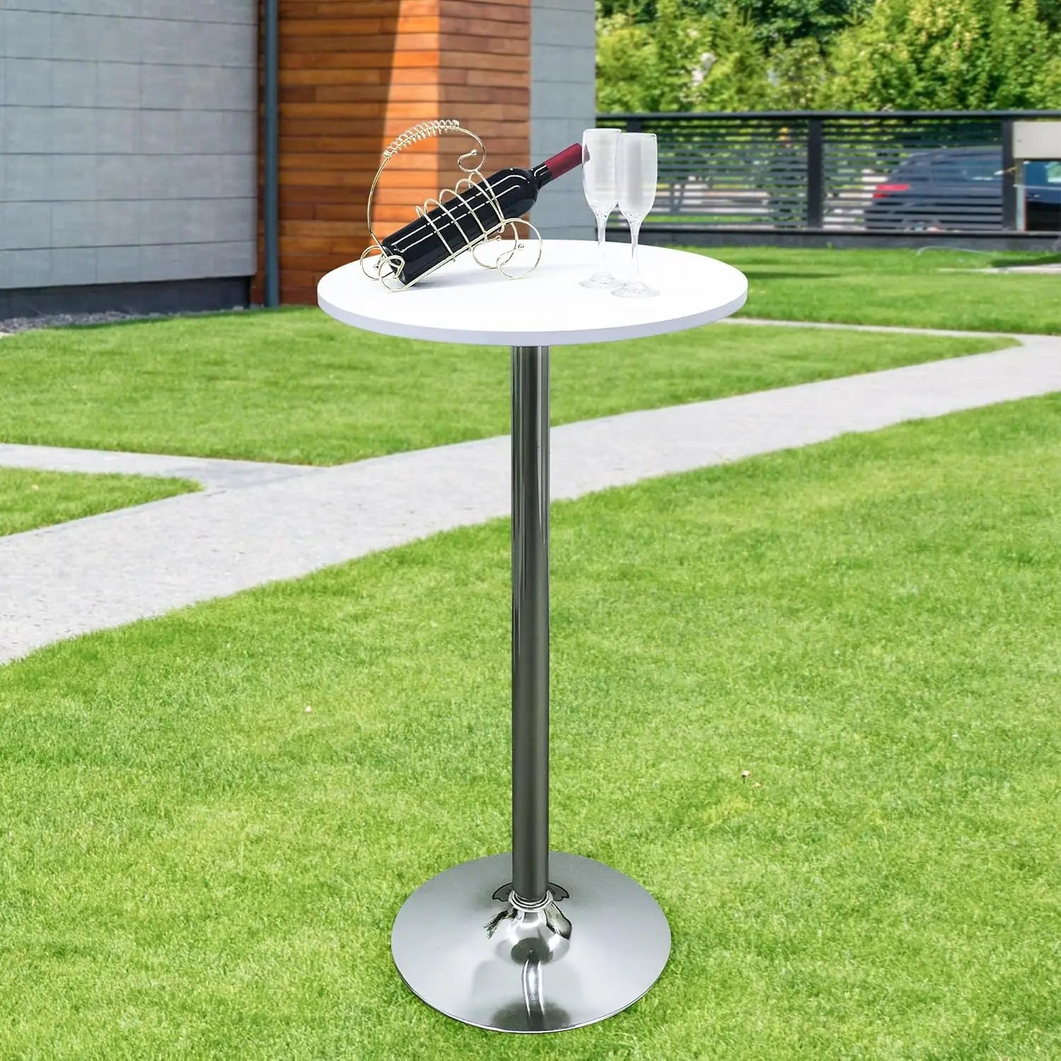 Nappe de Table ronde ajustée de couleur blanche, couverture de Table de Cocktail en Spandex, décoration de Table de Bar haut, extensible élastique résistant aux taches Housse de France