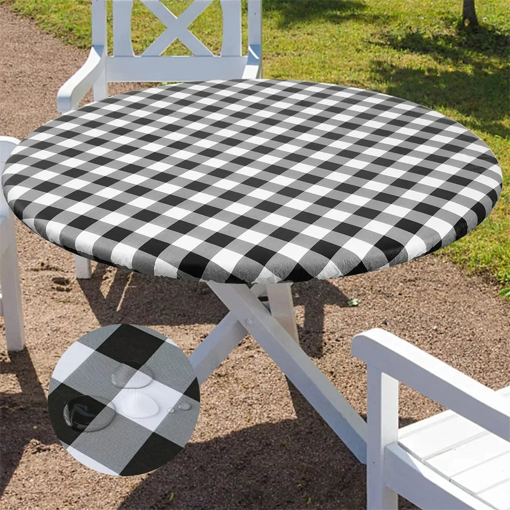 Kitinjoy-Nappe de Table Ronde Ajustée en Vinyle, Couverture artificiel astique Imperméable, Décoration de Maison, Pique-Nique, Camping, Plein Air Housse de France