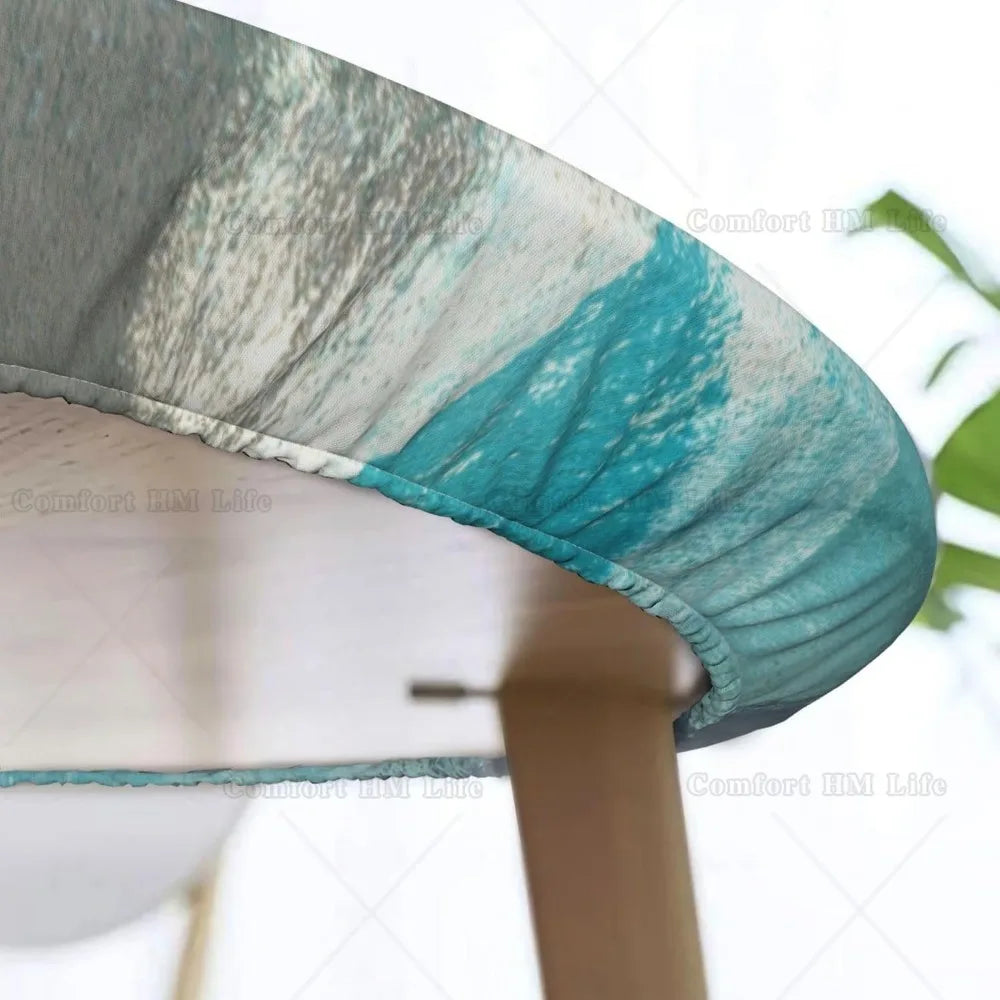 Nappe élastique ronde turquoise et grise, art abstrait, bord ajusté, housse de table adaptée à la table, 40 "-44" de diamètre Housse de France