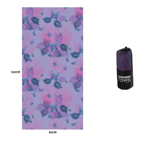 Serviette Plage Microfibre VAIANO Amethyst flower-80x160cm Round mesh bag