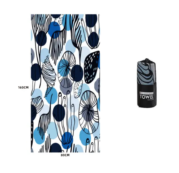 Serviette Plage Microfibre VAIANO Deep lake blue lotus leaf-80x160cm opp bag