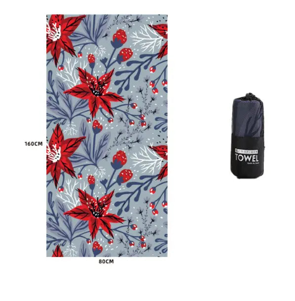 Serviette Plage Microfibre VAIANO Lead grey safflower-80x160cm printed storage bag