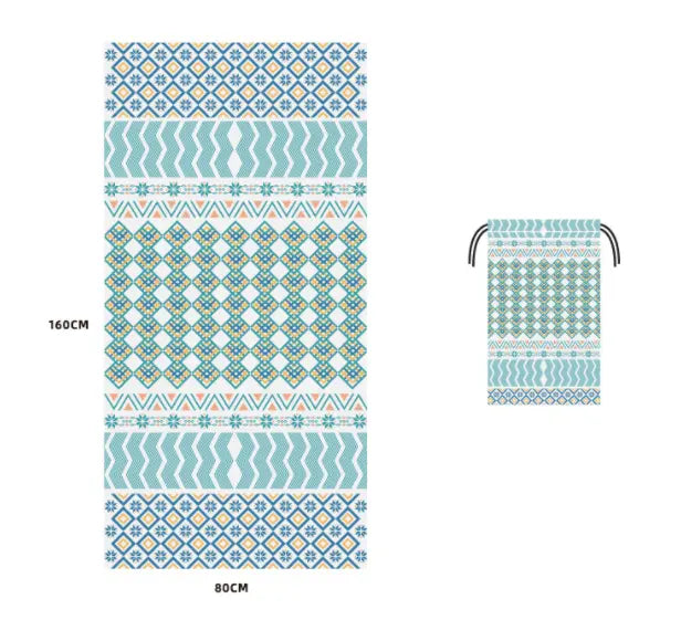 Serviette Plage Microfibre VAIANO Aqua Green Bohemia-80x160cm Round mesh bag