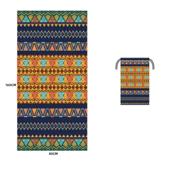 Serviette Plage Microfibre VAIANO Amber Bohemian-80x160cm Round mesh bag