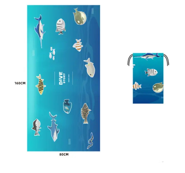 Serviette Plage Microfibre VAIANO Ocean blue fish-80x160cm opp bag
