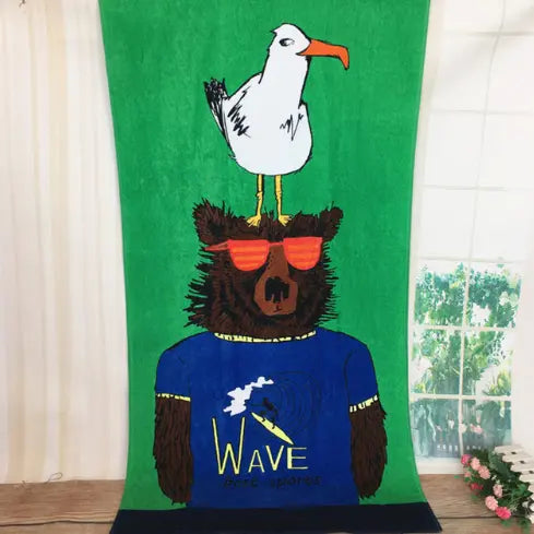 Serviette Plage Multi-Usage COTONA Bear and seagull-145×70cm