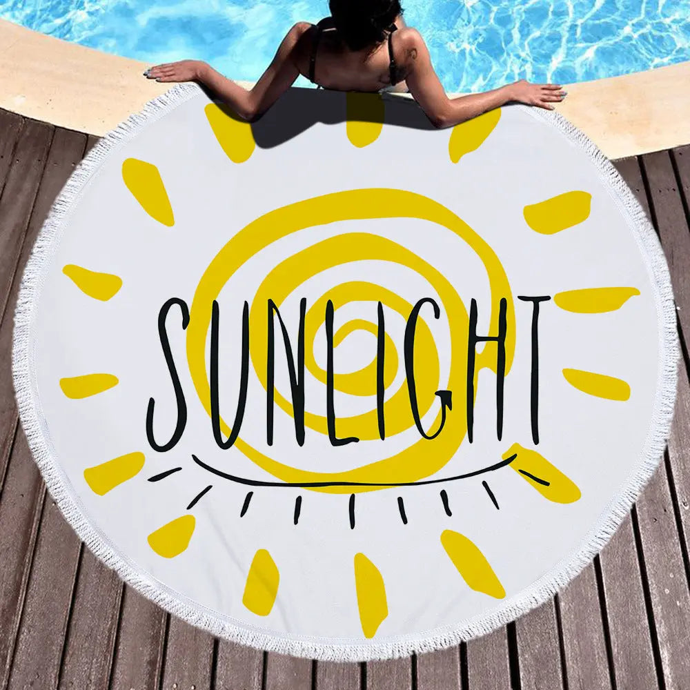 Serviette Plage Ronde Imprimée SOLARIA White-150x150cm