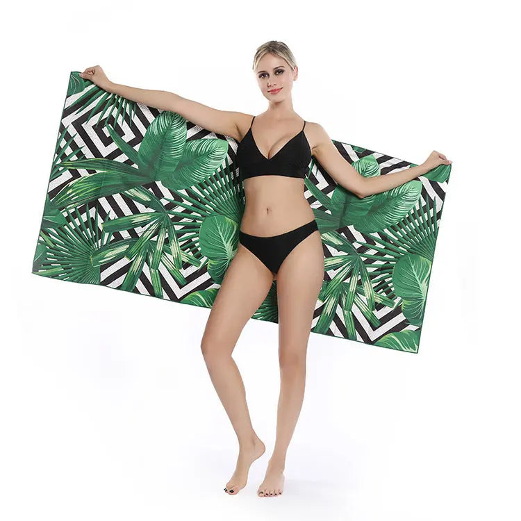 Serviette Plage Séchage Rapide TURBLAX Green Leaf-80X160cm