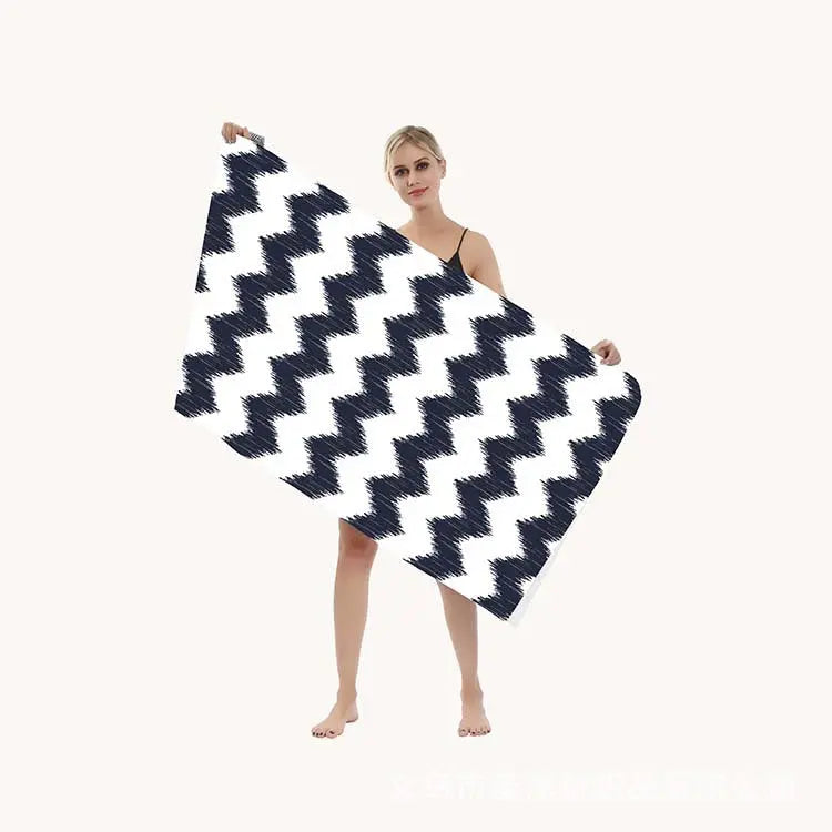 Serviette Plage Séchage Rapide TURBLAX Black And White Wave Pattern-80X160cm