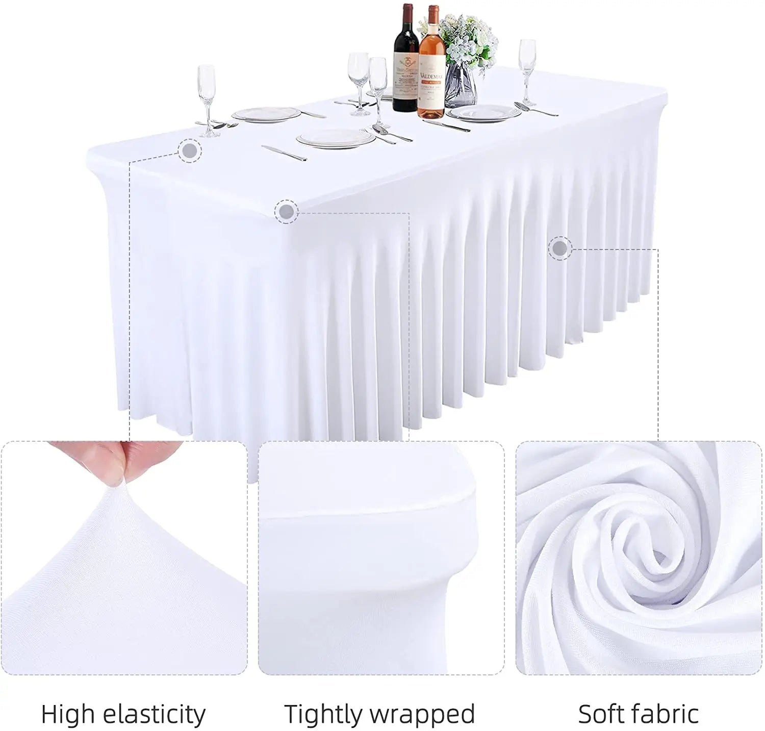 Jupes de Table rectangulaires en Spandex, couverture de Table ajustée de 6 pieds, tissu résistant aux rides pour décoration de fête d'anniversaire de mariage en hôtel Housse de France