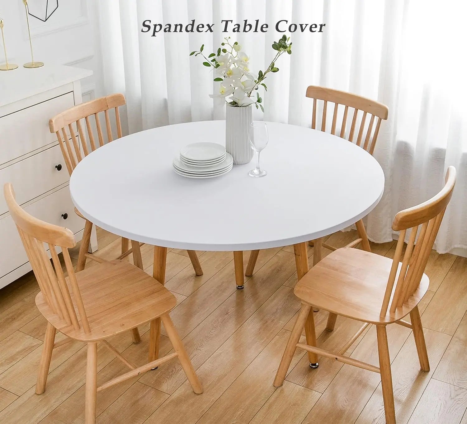 Nappe de Table ronde ajustée de couleur blanche, couverture de Table de Cocktail en Spandex, décoration de Table de Bar haut, extensible élastique résistant aux taches Housse de France