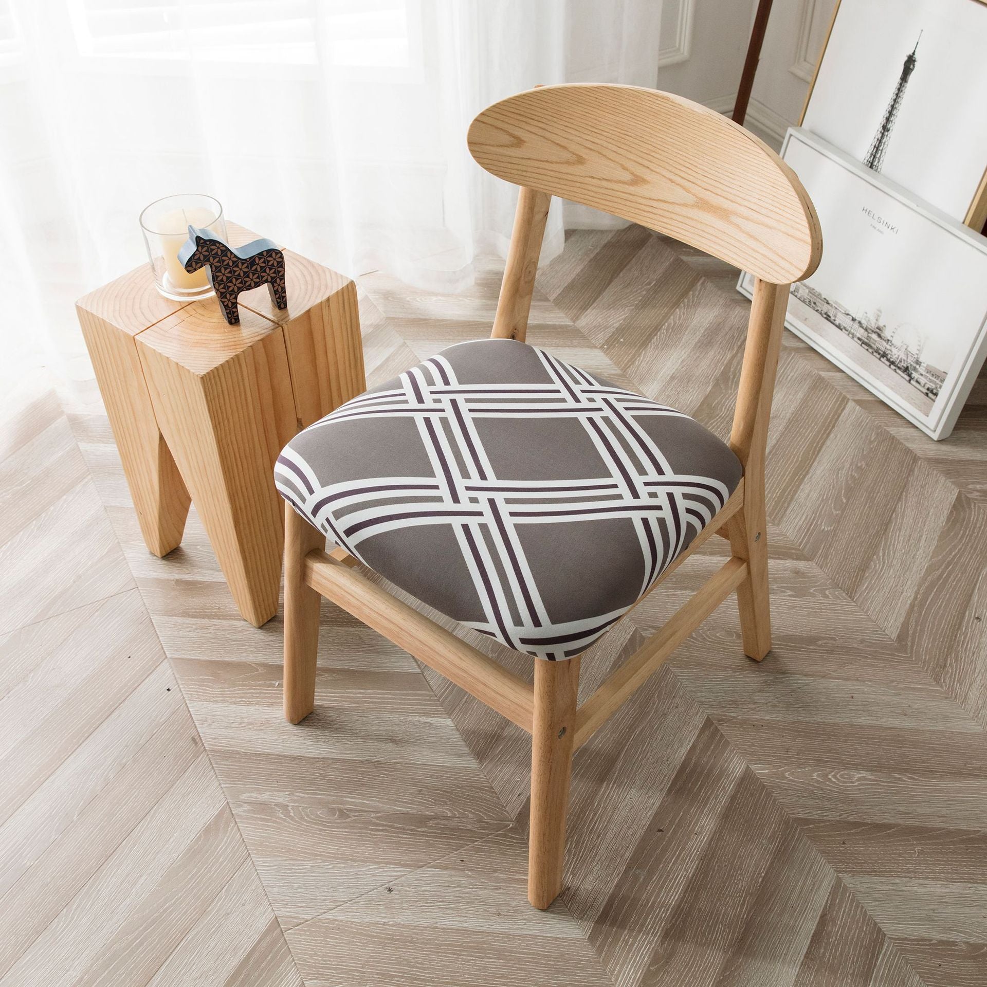 Housse Assise Chaise Scandinave POLY-NORD Grey plaid-45x50cm